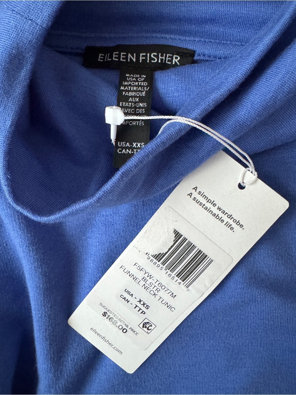 NWT Eileen Fisher Funnel Neck Tunic Blue Star XXS - Picture 5 of 6